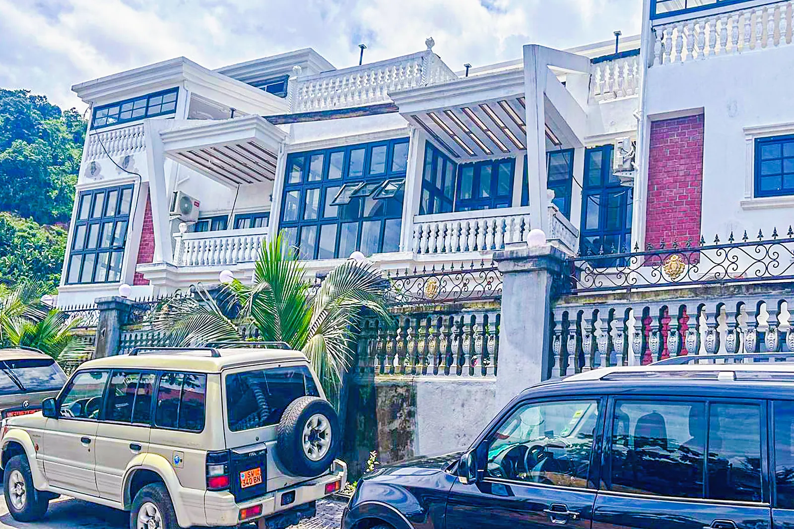 Front elevation with balustrades and balconies