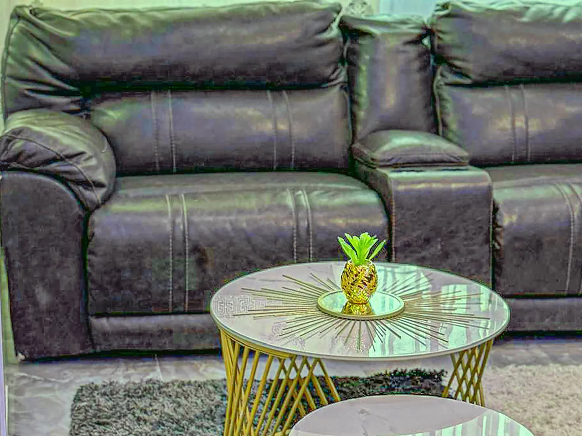 Leather suite and marble side tables